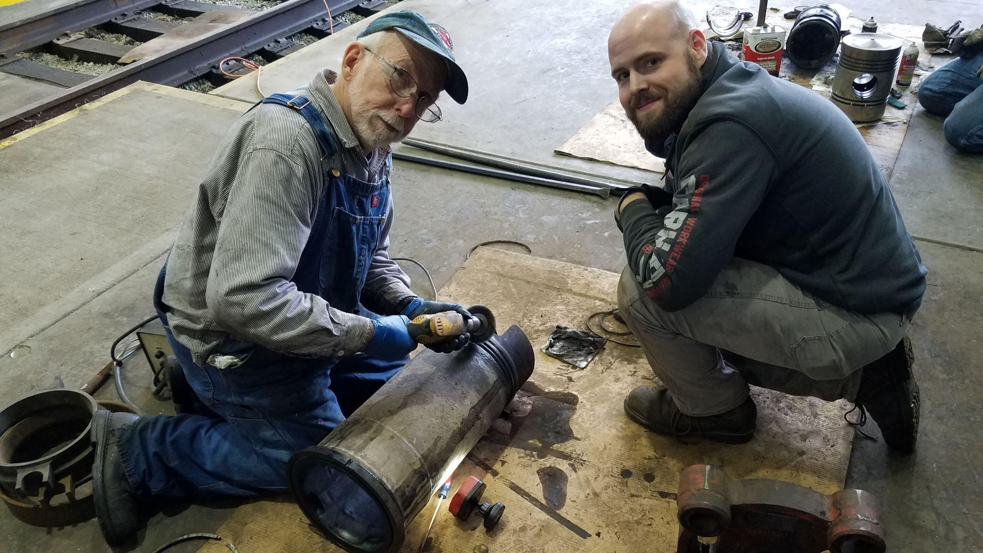 Working on a locomotive cylinder liner